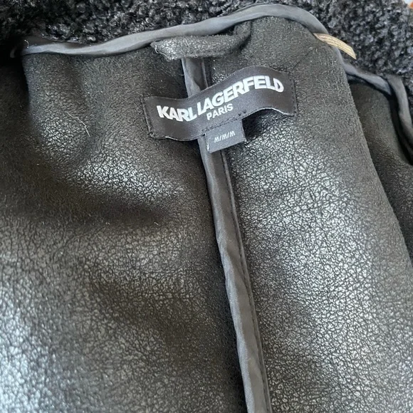 Karl Lagerfeld Paris Water Resistant Sherpa Coat in Black